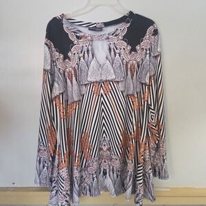 Attitudes by Renee Plus Size XLPrinted Jersey Knit Long Sleeve Keyhole Tunic